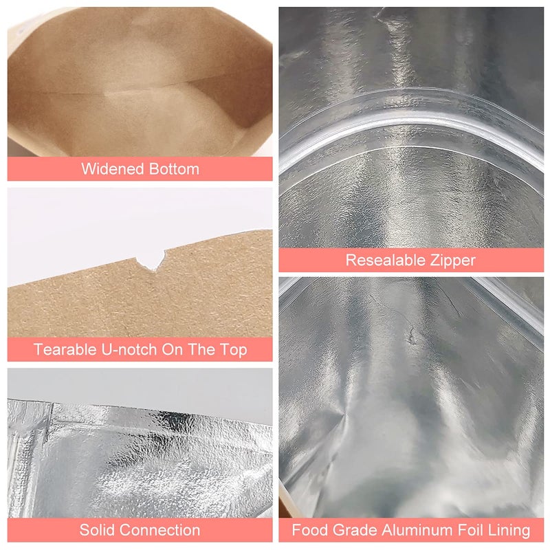 SumDirect Kraft Stand Up Pouches - 50 Pack 3.5x5.5 Inch Zipper Food Storage Reusable Bags with Foil Lined for Home or Business - Image 3